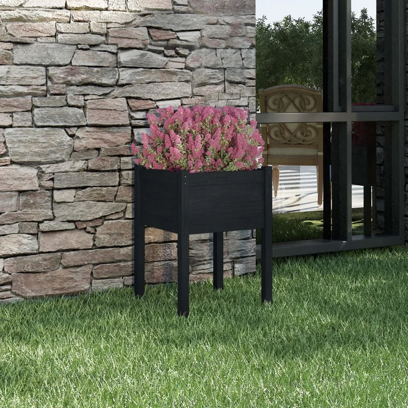 Jardinera De Madera Maciza De Pino Negro 50x50x70 Cm