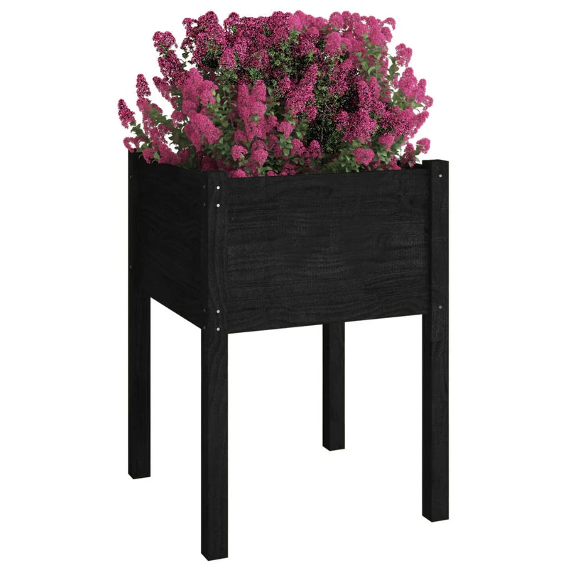 Jardinera De Madera Maciza De Pino Negro 50x50x70 Cm