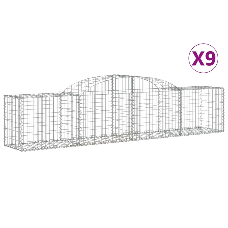 Cestas De Gaviones 9 Uds Forma De Arco Hierro 300x50x60/80 Cm