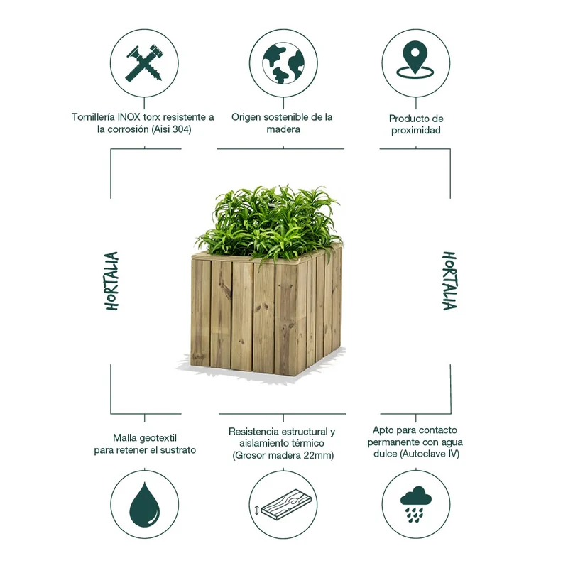 Jardinera De Madera Para Exterior 50x50x50 Cm Atrium Hortalia