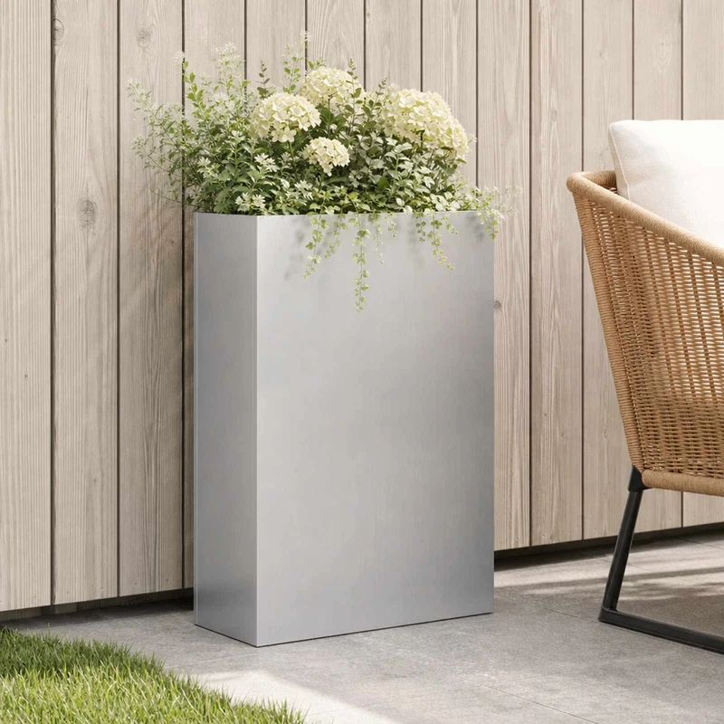 Macetero De Jardín Plateado 40 X 20 X 75 Cm Acero Galvanizado