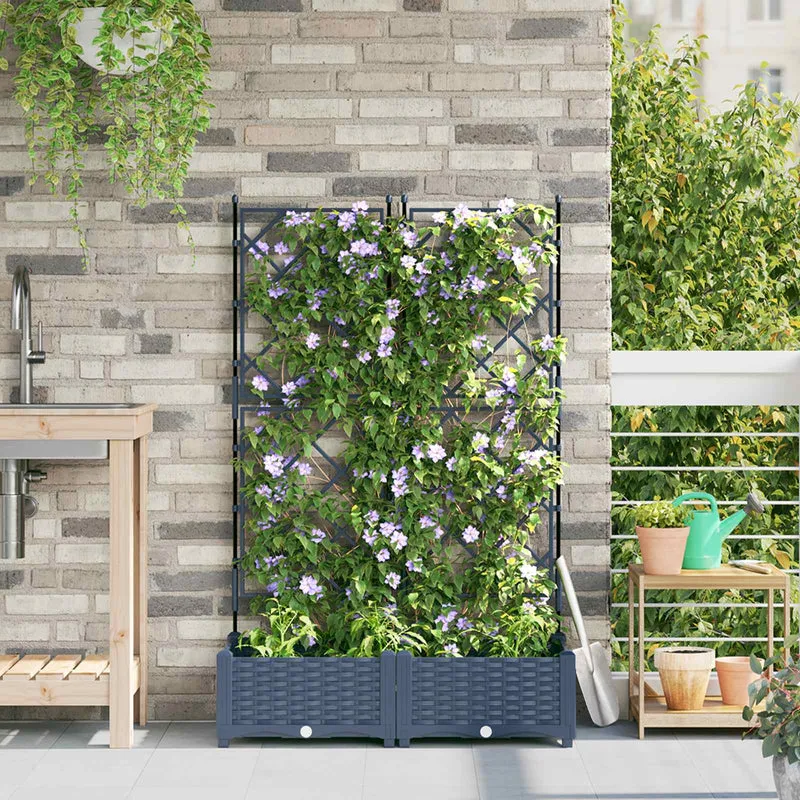 Macetero De Jardín 2 Uds. Gris 80 X 40 X 125,5 Cm Pp