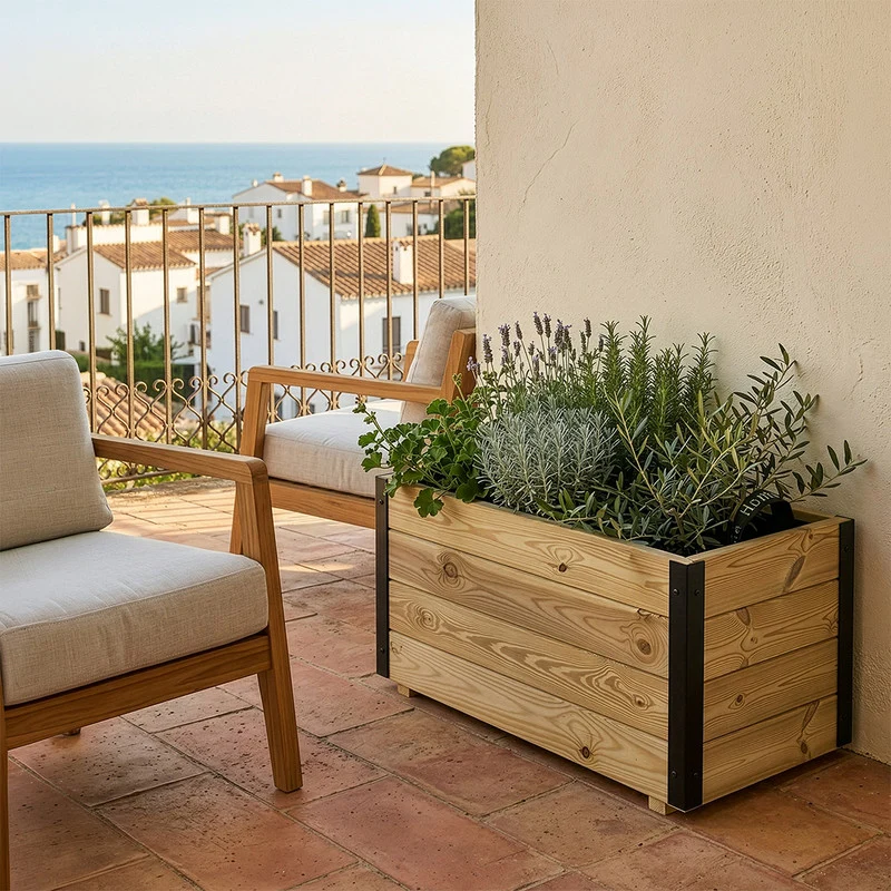 Jardinera De Madera Con Refuerzo De Aluminio 90x40x40 Cm Ghio Al Hortalia