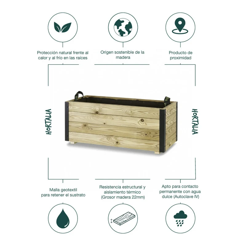 Jardinera De Madera Con Refuerzo De Aluminio 90x40x40 Cm Ghio Al Hortalia