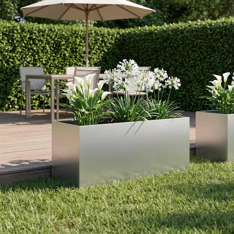 Macetero De Jardín Plateado 80 X 40 X 40 Cm Acero Galvanizado