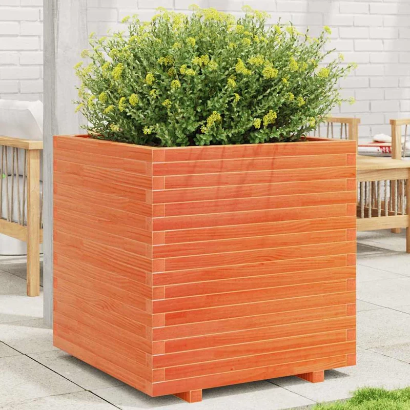 Jardinera Madera Maciza De Pino Marrón Cera 70x70x72,5 Cm