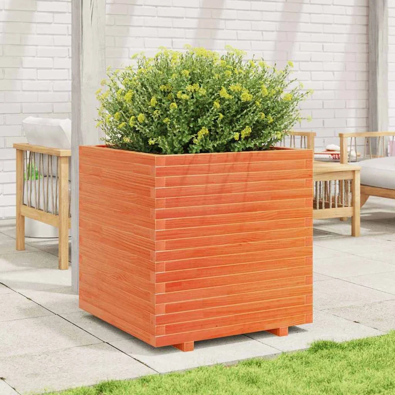 Jardinera Madera Maciza De Pino Marrón Cera 70x70x72,5 Cm
