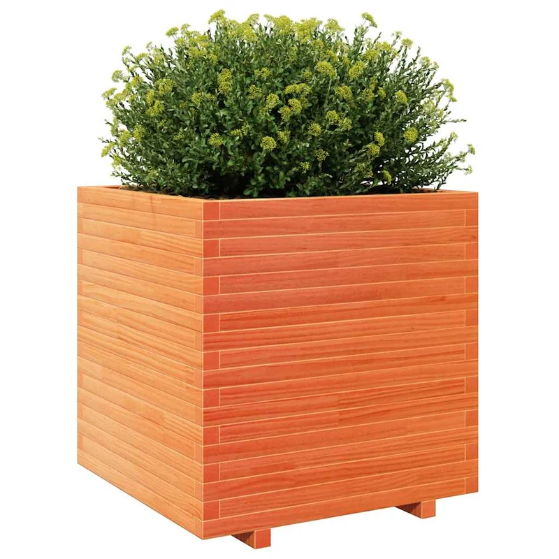 Jardinera Madera Maciza De Pino Marrón Cera 70x70x72,5 Cm