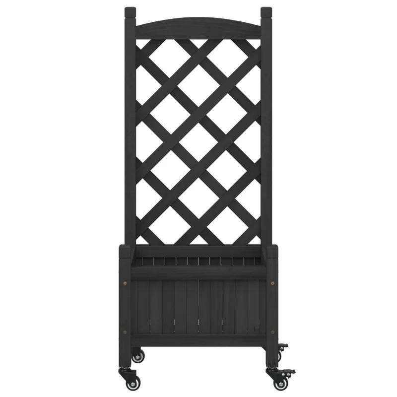 Jardinera Con Enrejado Y Ruedas Madera Maciza De Abeto Negro