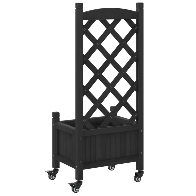 Jardinera Con Enrejado Y Ruedas Madera Maciza De Abeto Negro