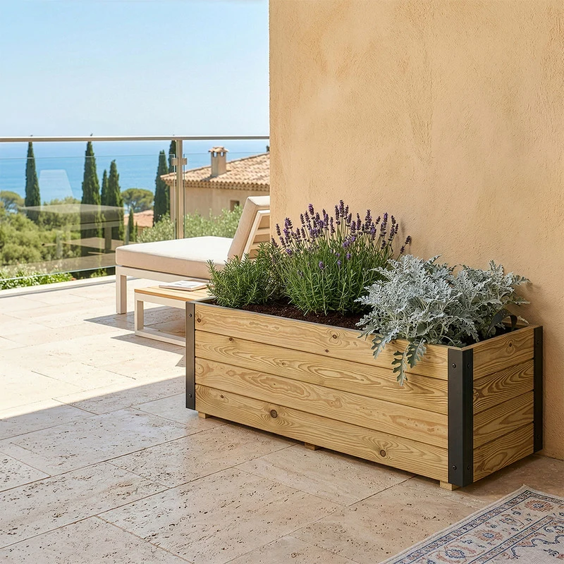 Jardinera De Madera Con Refuerzo De Aluminio 110x45x40 Cm Ghio Al Hortalia