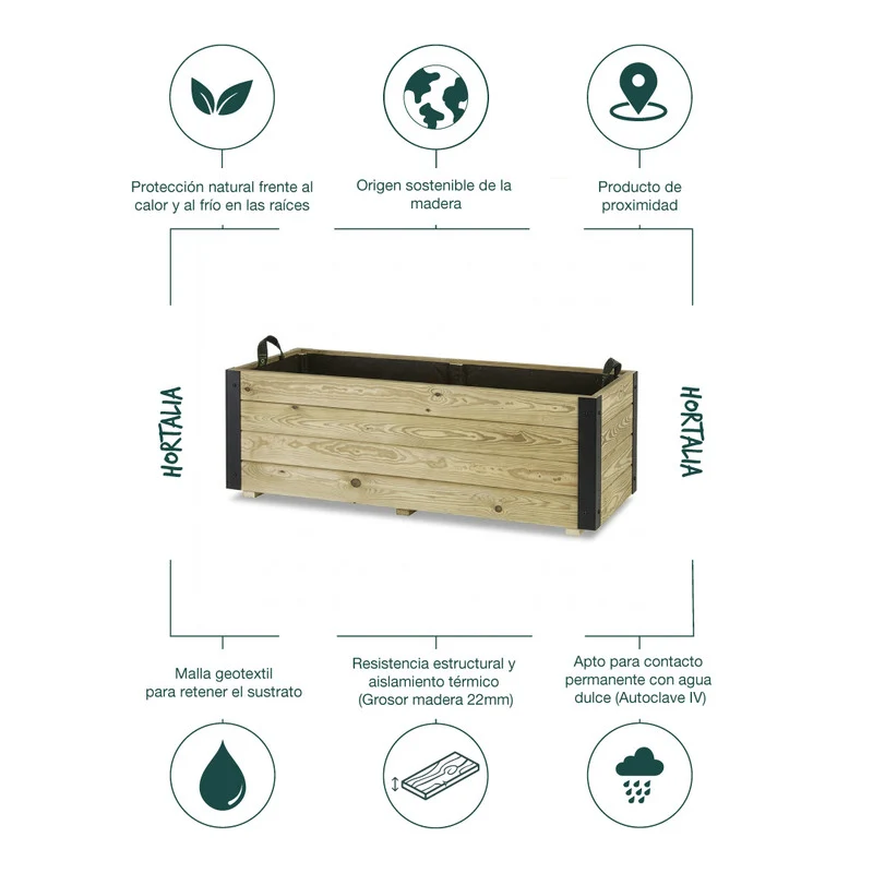 Jardinera De Madera Con Refuerzo De Aluminio 110x45x40 Cm Ghio Al Hortalia