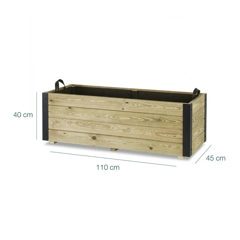 Jardinera De Madera Con Refuerzo De Aluminio 110x45x40 Cm Ghio Al Hortalia