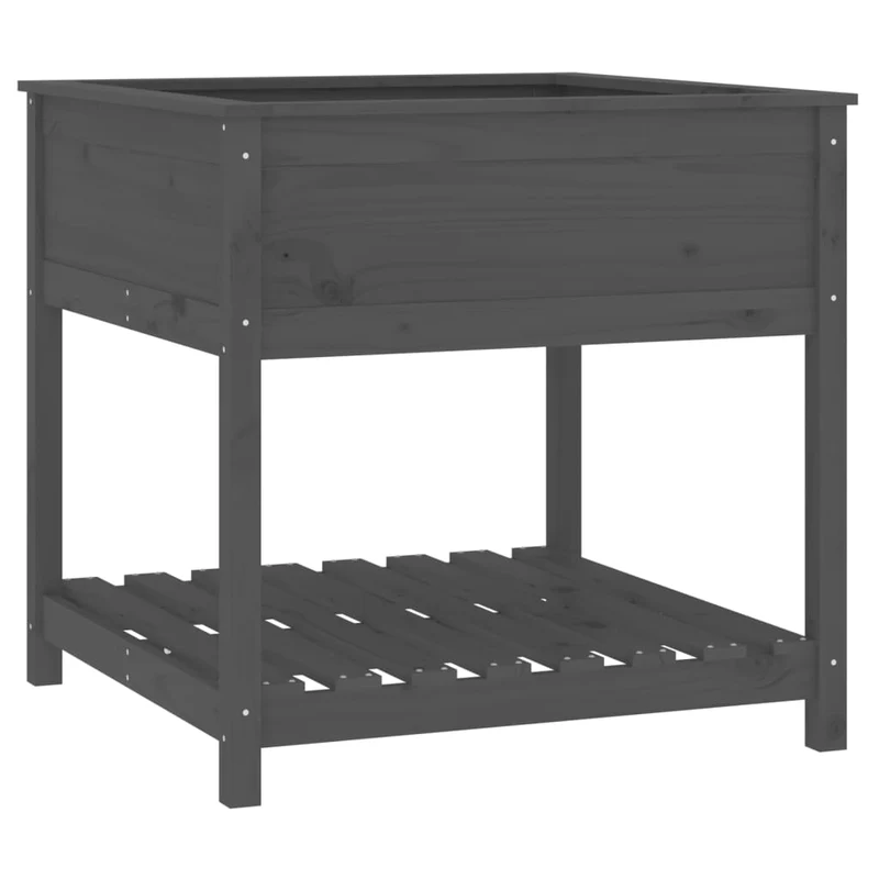 Jardinera Con Estante Madera Maciza Pino Gris 82,5x82,5x81 Cm