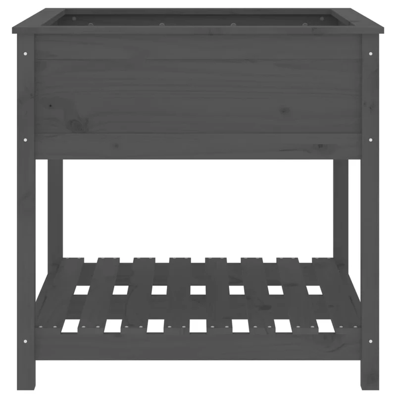 Jardinera Con Estante Madera Maciza Pino Gris 82,5x82,5x81 Cm
