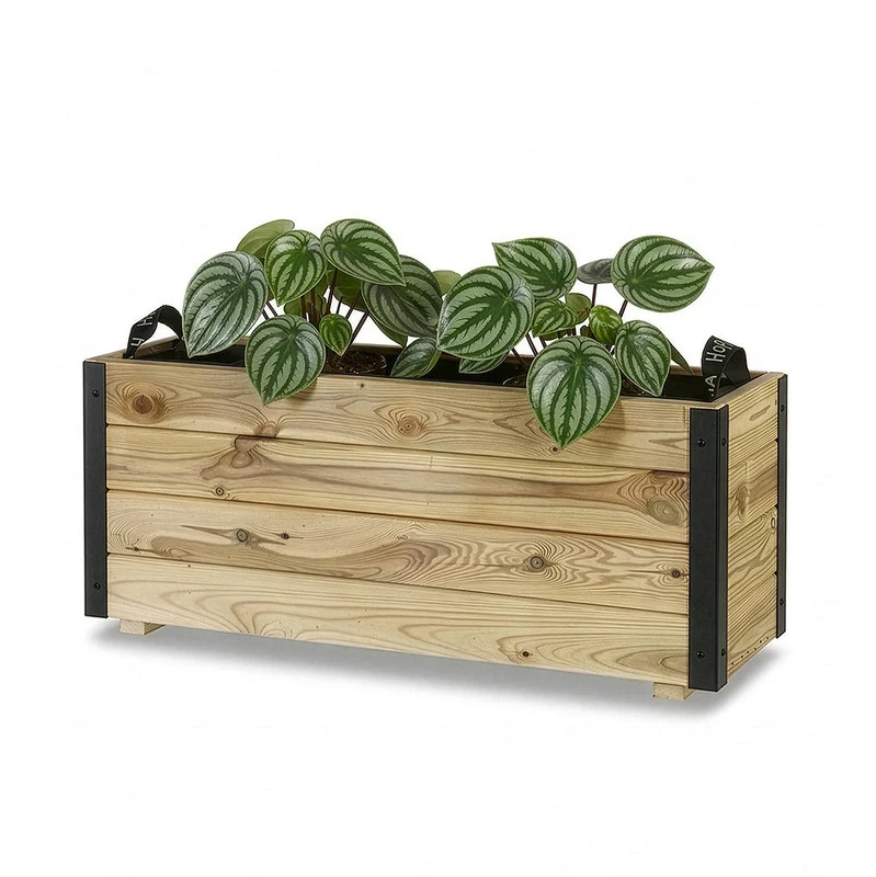 Jardinera De Madera Con Refuerzo De Aluminio 90x30x40 Cm Ghio Al Hortalia