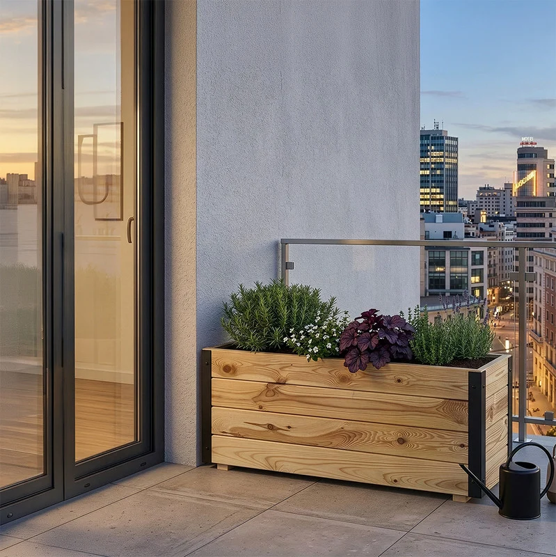 Jardinera De Madera Con Refuerzo De Aluminio 90x30x40 Cm Ghio Al Hortalia