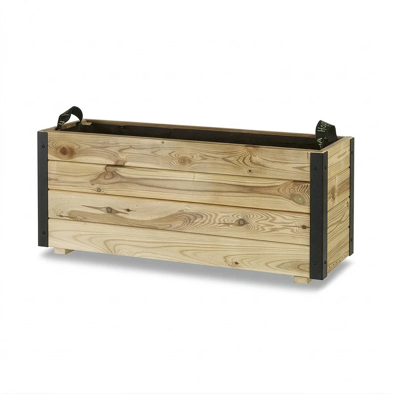 Jardinera De Madera Con Refuerzo De Aluminio 90x30x40 Cm Ghio Al Hortalia