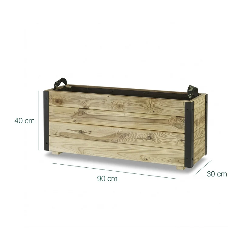 Jardinera De Madera Con Refuerzo De Aluminio 90x30x40 Cm Ghio Al Hortalia