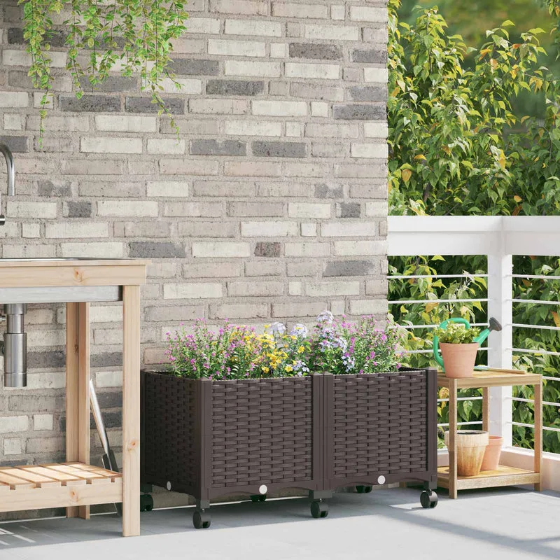 Macetero De Jardín Con Ruedas Marrón 80 X 40 X 44 Cm Pp