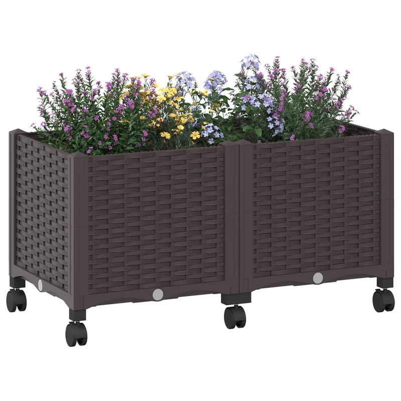 Macetero De Jardín Con Ruedas Marrón 80 X 40 X 44 Cm Pp