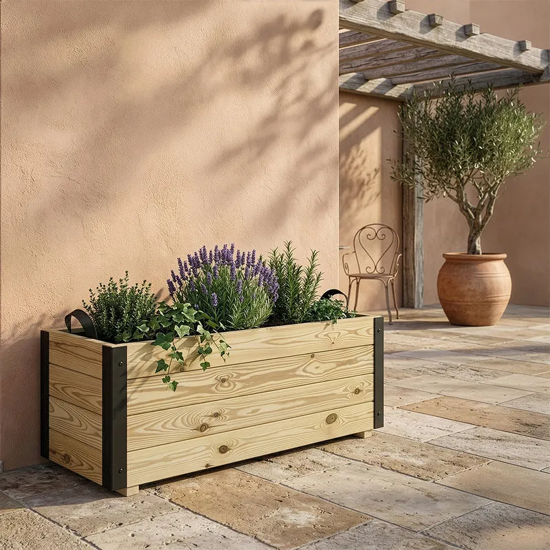 Jardinera De Madera Con Refuerzo De Aluminio 100x40x40 Cm Ghio Al Hortalia