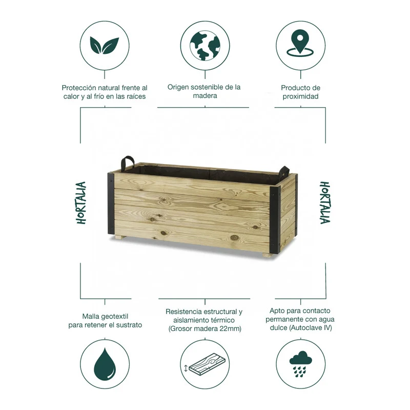 Jardinera De Madera Con Refuerzo De Aluminio 100x40x40 Cm Ghio Al Hortalia