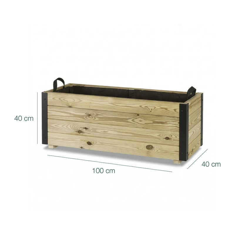 Jardinera De Madera Con Refuerzo De Aluminio 100x40x40 Cm Ghio Al Hortalia