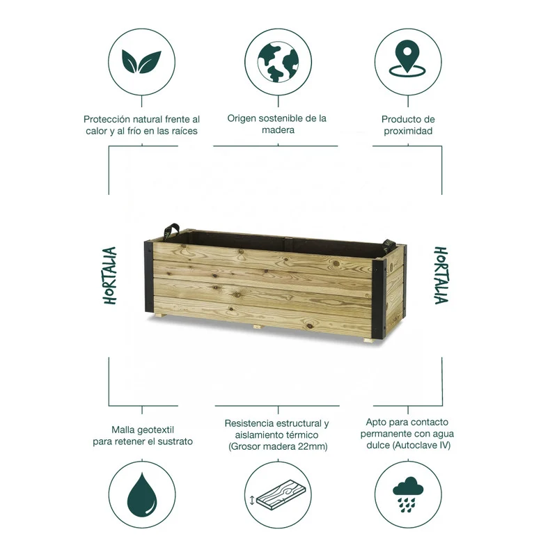 Jardinera De Madera Con Refuerzo De Aluminio 120x45x40 Cm Ghio Al Hortalia