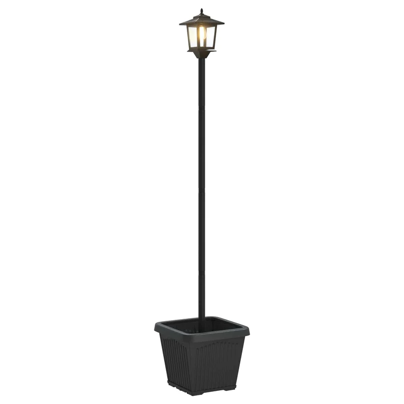 Farola Solar Con Macetero With Led Bulb Negro 32 X 32 X 158 Cm