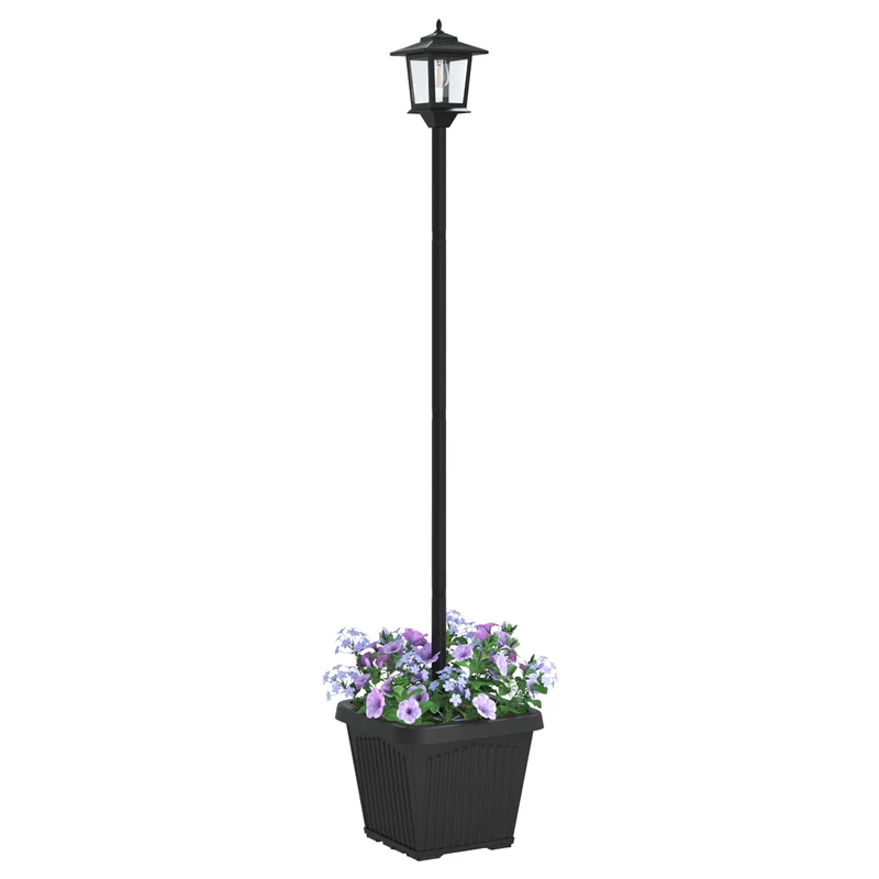Farola Solar Con Macetero With Led Bulb Negro 32 X 32 X 158 Cm