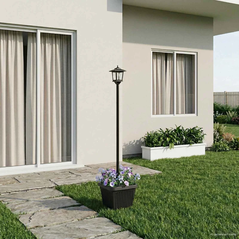 Farola Solar Con Macetero With Led Bulb Negro 32 X 32 X 158 Cm
