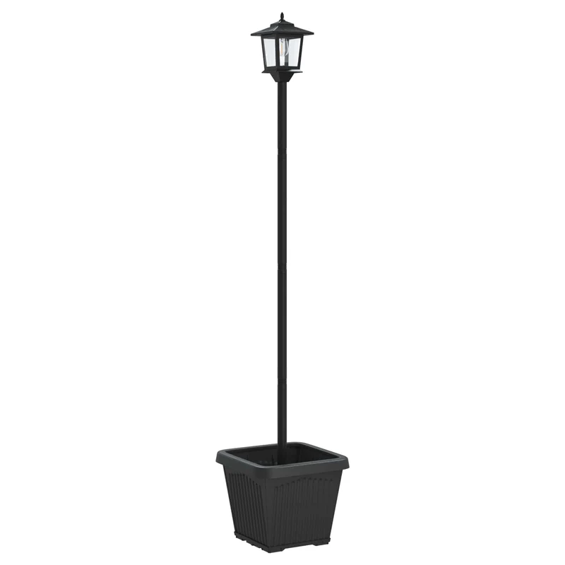 Farola Solar Con Macetero With Led Bulb Negro 32 X 32 X 158 Cm