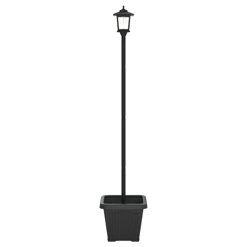 Farola Solar Con Macetero With Led Bulb Negro 32 X 32 X 158 Cm