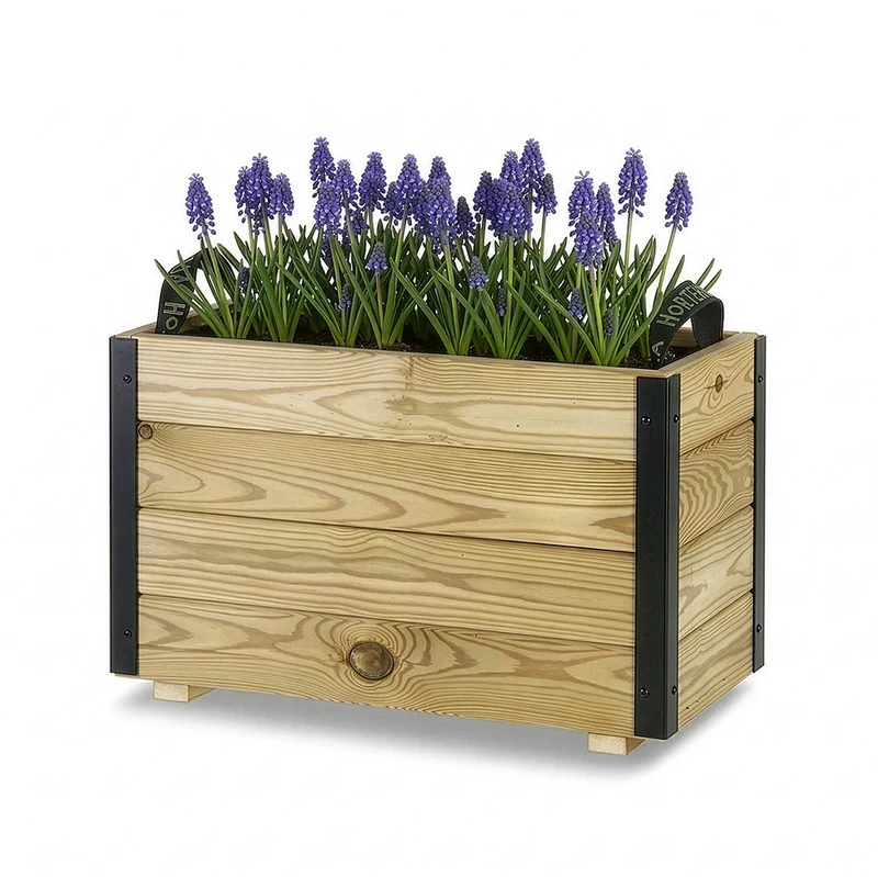 Jardinera De Madera Con Refuerzo De Aluminio 60x30x40 Cm Ghio Al Hortalia