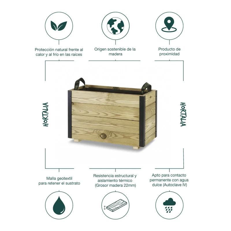 Jardinera De Madera Con Refuerzo De Aluminio 60x30x40 Cm Ghio Al Hortalia