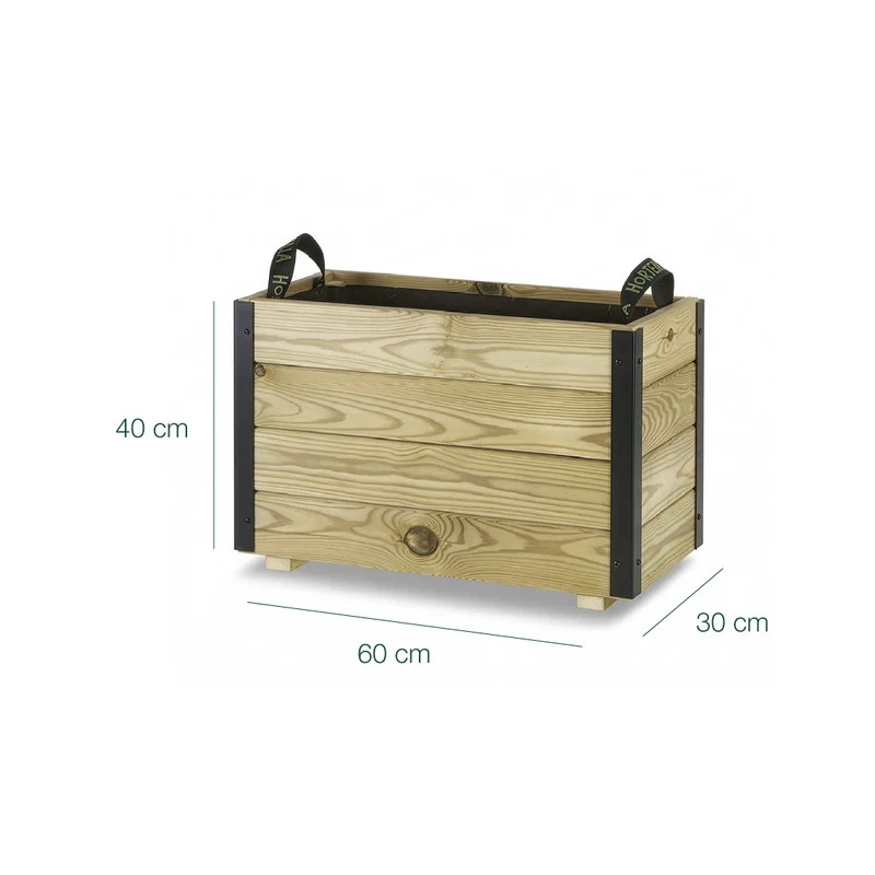 Jardinera De Madera Con Refuerzo De Aluminio 60x30x40 Cm Ghio Al Hortalia