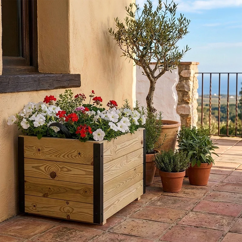 Jardinera De Madera Con Refuerzo De Aluminio 60x60x40 Cm Pun Al Hortalia