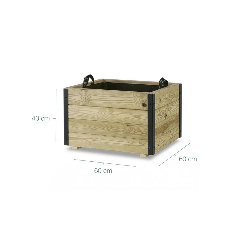 Jardinera De Madera Con Refuerzo De Aluminio 60x60x40 Cm Pun Al Hortalia