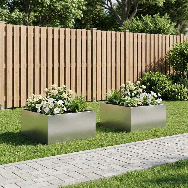 Macetero De Jardín 2 Uds. Plateado 100 X 100 X 40 Cm