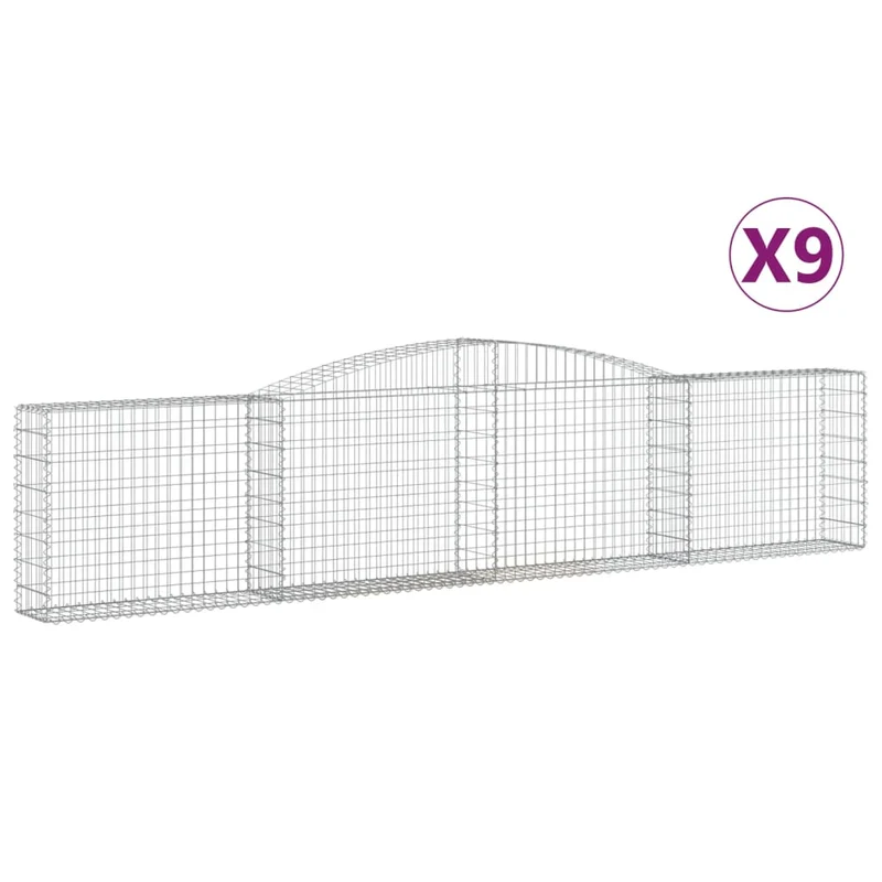 Cestas De Gaviones 9 Uds Forma De Arco Hierro 400x30x80/100 Cm