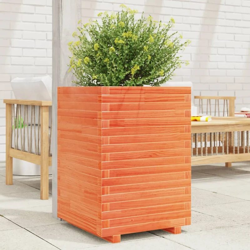 Jardinera Madera Maciza De Pino Marrón Cera 50x50x72 Cm