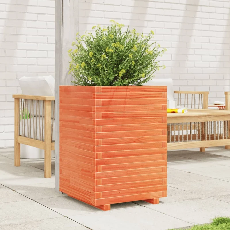 Jardinera Madera Maciza De Pino Marrón Cera 50x50x72 Cm