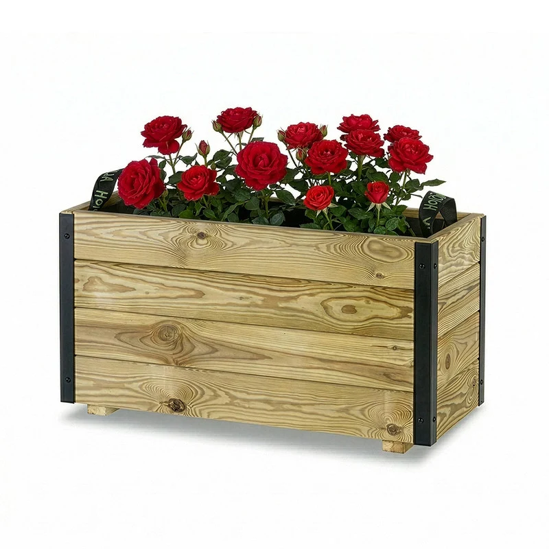 Jardinera De Madera Con Refuerzo De Aluminio 70x30x40 Cm Ghio Al Hortalia