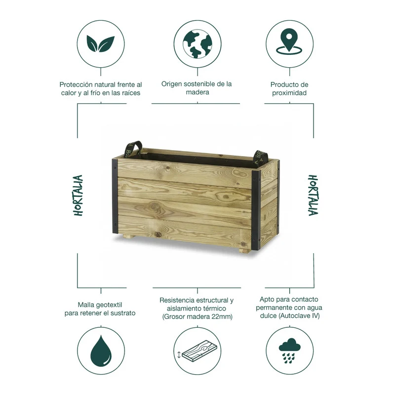 Jardinera De Madera Con Refuerzo De Aluminio 70x30x40 Cm Ghio Al Hortalia
