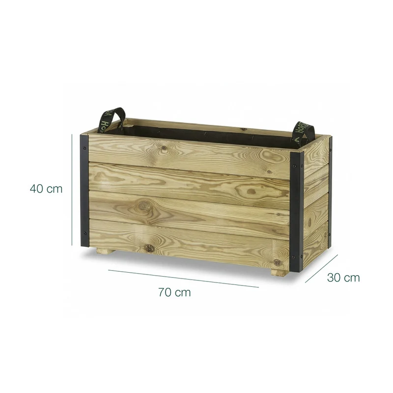 Jardinera De Madera Con Refuerzo De Aluminio 70x30x40 Cm Ghio Al Hortalia