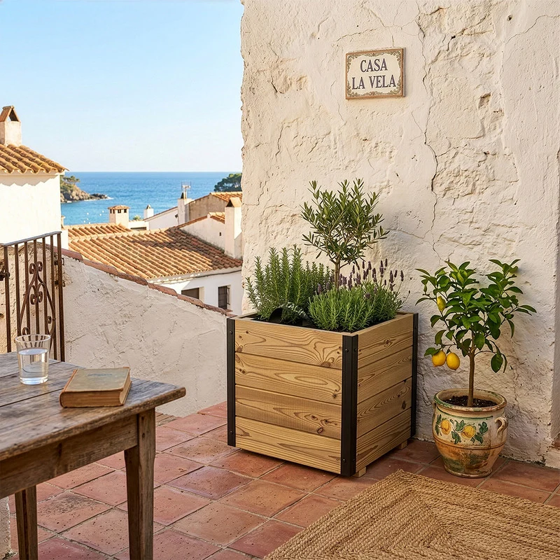 Jardinera De Madera Con Refuerzo De Aluminio 40x40x40 Cm Pun Al Hortalia