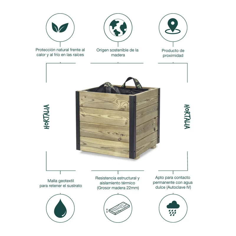 Jardinera De Madera Con Refuerzo De Aluminio 40x40x40 Cm Pun Al Hortalia