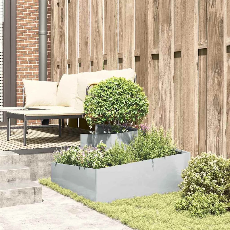 Macetero De Jardín Plateado 80 X 80 X 50 Cm Acero Galvanizado