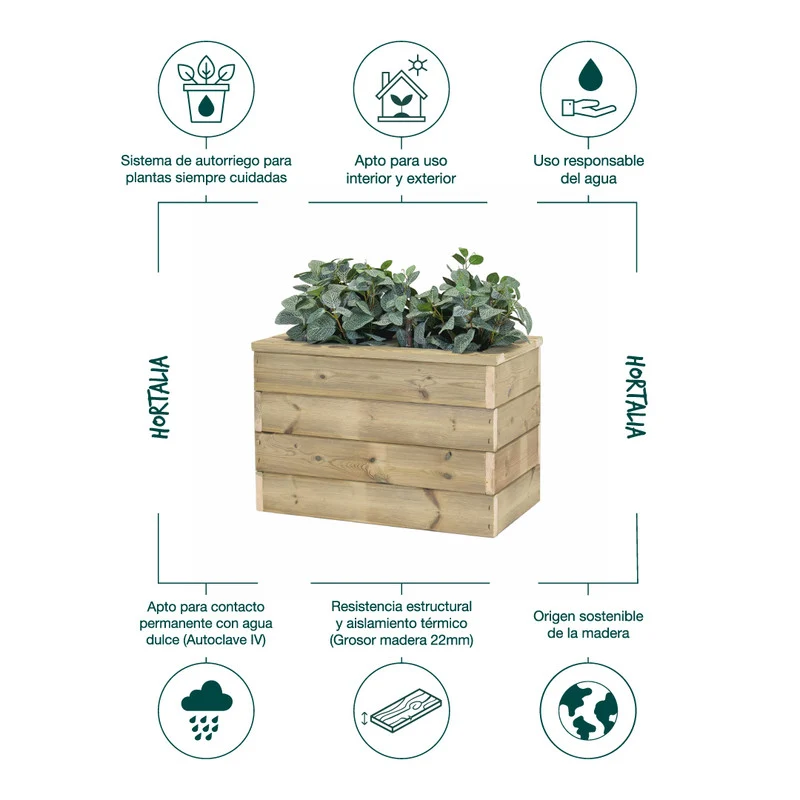 Jardinera De Madera Con Autorriego 60x34x40 Cm Nidum Basic Hortalia